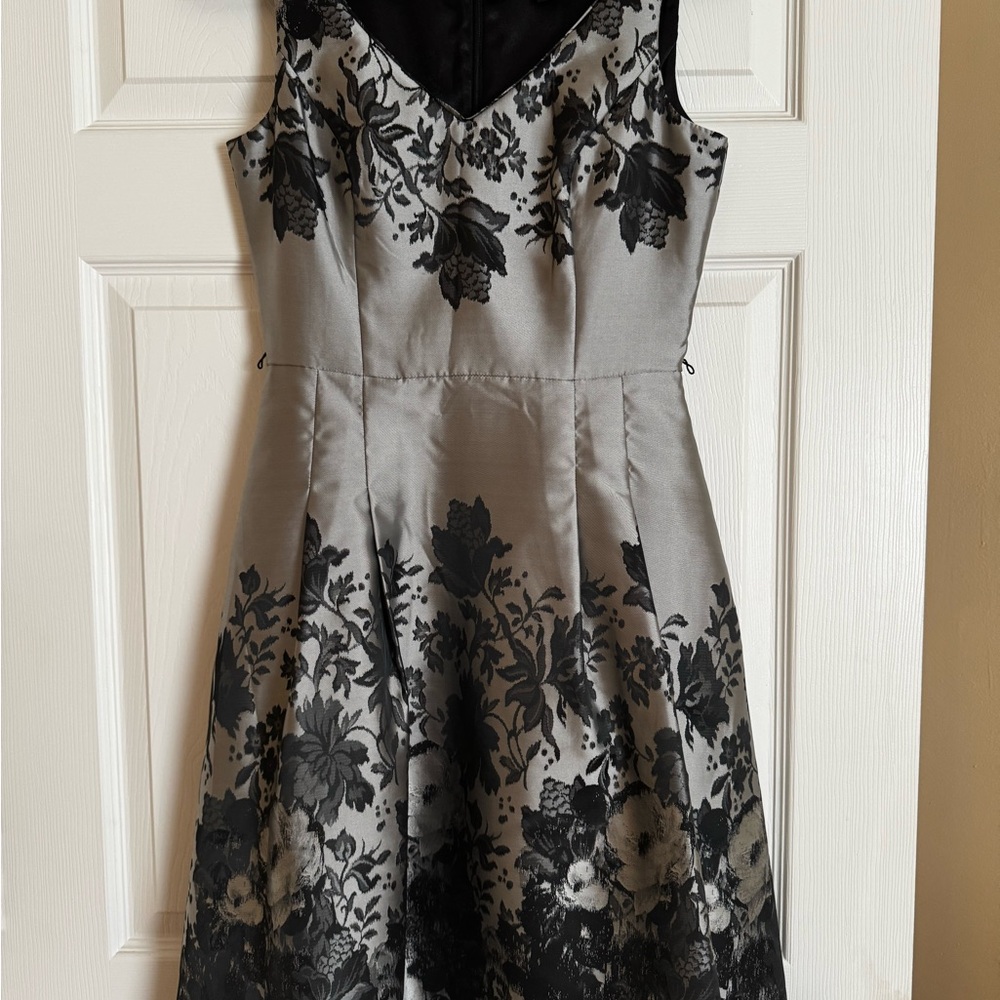 White House Black Market Black and Gray Fit and Flare Cocktail Dress with V-neck